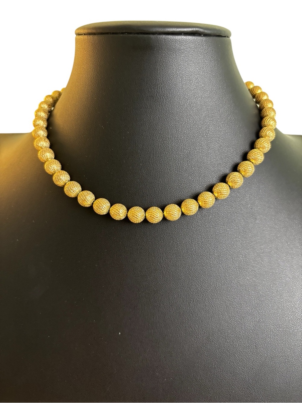 Trifari Gold Tone Classic Single Strand Textured Ball Bead Necklace.